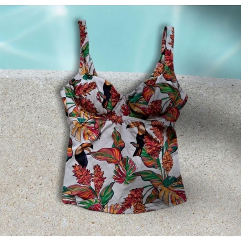 mynah for J.C. Penney Underwire Tankini Top with Cup Overlay Straps White Orange